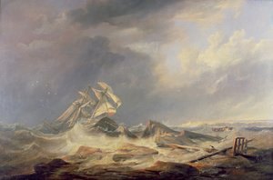 Una goletta spinta verso le rocce